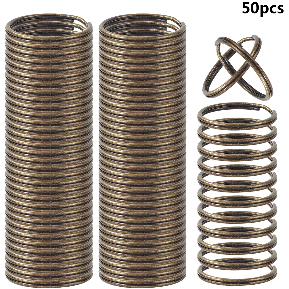 50 STKS Metalen sleutelhanger Afneembare split-sleutelhanger voor thuis, auto, kantoor Sleutelaccessoires DIY Craft Making Kit (25 mm): Bruin