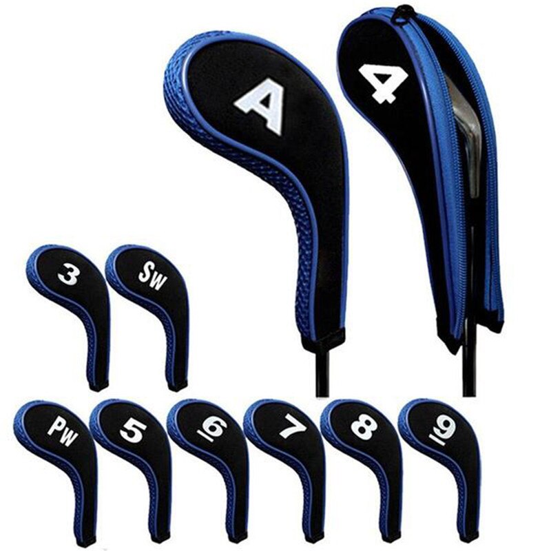 Cubierta de putter Golfclubs con capucha, juego de hierro, cubre cabeza, Beschermende, accesorios de Golf al aire libre, 10 Uds.: Azul