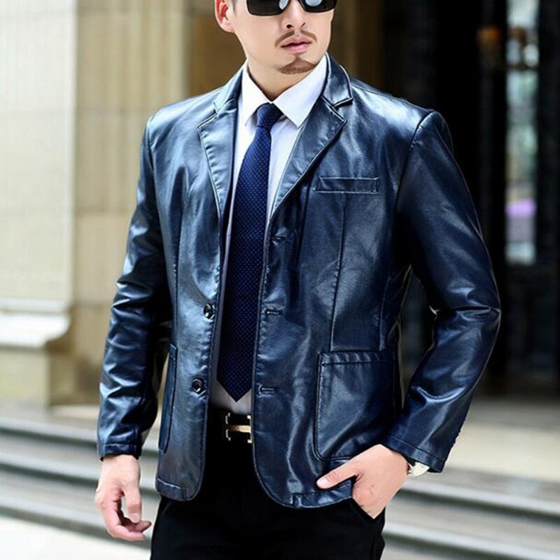 Men Blazer Jackets PU Leather Jacket Party/Wedding/Business Blazer Leather Jacket Male Outwear Plus Size 5XL 6XL 7XL