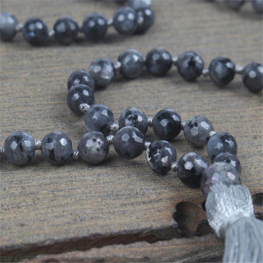 Collier noué à 6mm facettes noires scintillantes et 108 perles avec pompon, porte-bonheur, spiritualité, prière, fantaisie, bénédiction, bouddhisme, manchette classique