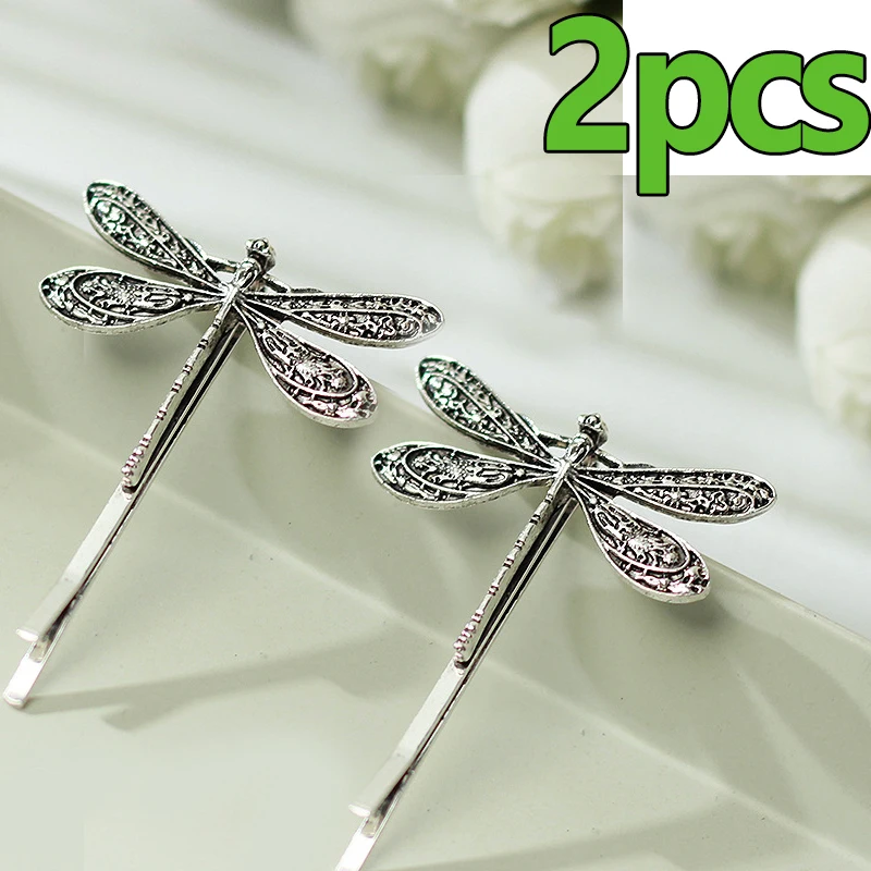 1/2pcs Dragonfly Hairpin Barrettes Retro Exquisite Silver Cartoon Insect Hair Clip Bobby Pin Grip Headwear Accessories: GRAY