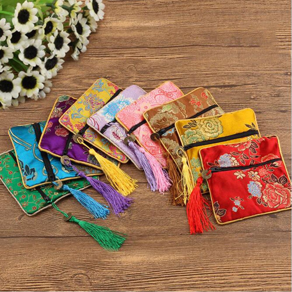 1 stk silke brokade skumring stoff floral smykkepose emballasje trendy utsøkt kvartett håndvesker smykketips bag