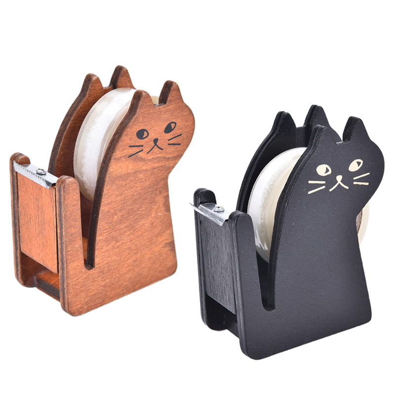 Miniwashi skärhållare packningsmaskin split sealer kit vintage trä kawaii cattape dispenser cutter