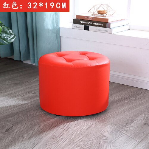 Tabouret rond en cuir escabeau chambre tabourets chaise coin siège pour économiser de l'espace pour salon restaurant chambre: S Red