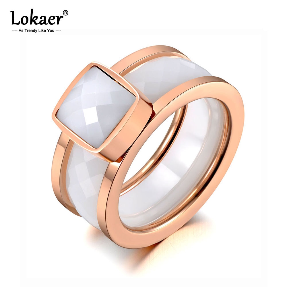 Lokaer modisch Titan Edelstahl Weiß/Schwarz schneiden Keramik Ringe Für Frauen Mädchen Elegante Charme Hochzeit Ring Schmuck R19134