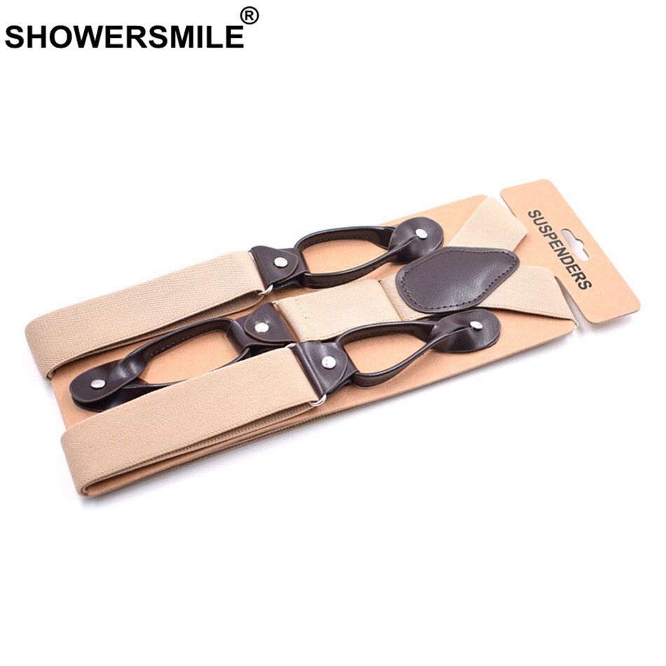 Showersmile seler knap y ryg argyle seler til mænd vintage bryllup elastisk mandlige skjorte seler med 6 knapper 120cm: Khaki seler