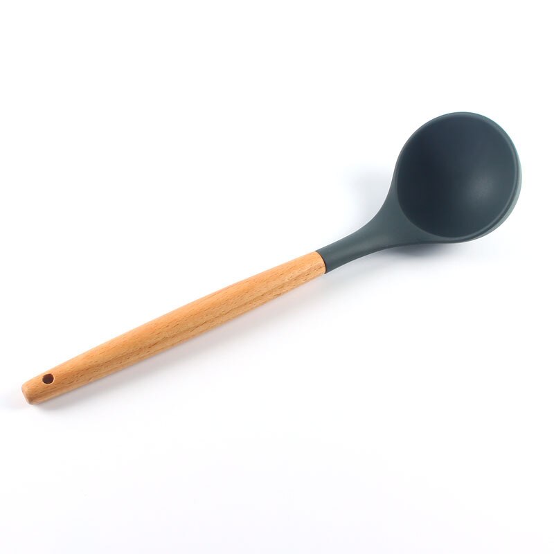 12Pcs Silicone Cooking Utensil Set Wooden Handle Spatula Soup Spoon Brush Ladle Pasta Colander Non-stick Cookware Kitchen Tools: soup base