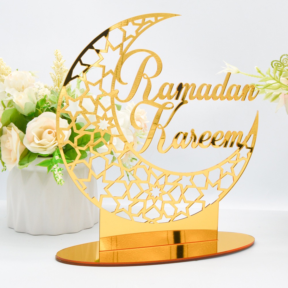 Ramadan dekoration glad eid mubarak islam akryl månestjerne skrivebordspynt hajj islamisk muslimsk festival festdekoration