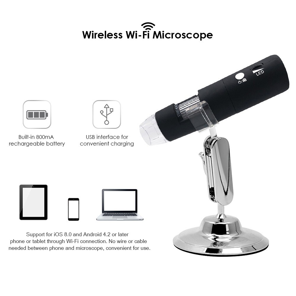 1000X Magnifier Wireless Wi-Fi Digital Zoom Microscope Handheld Magnifier 2MP Camera 8-LED Light Magnifying Glass Magnification