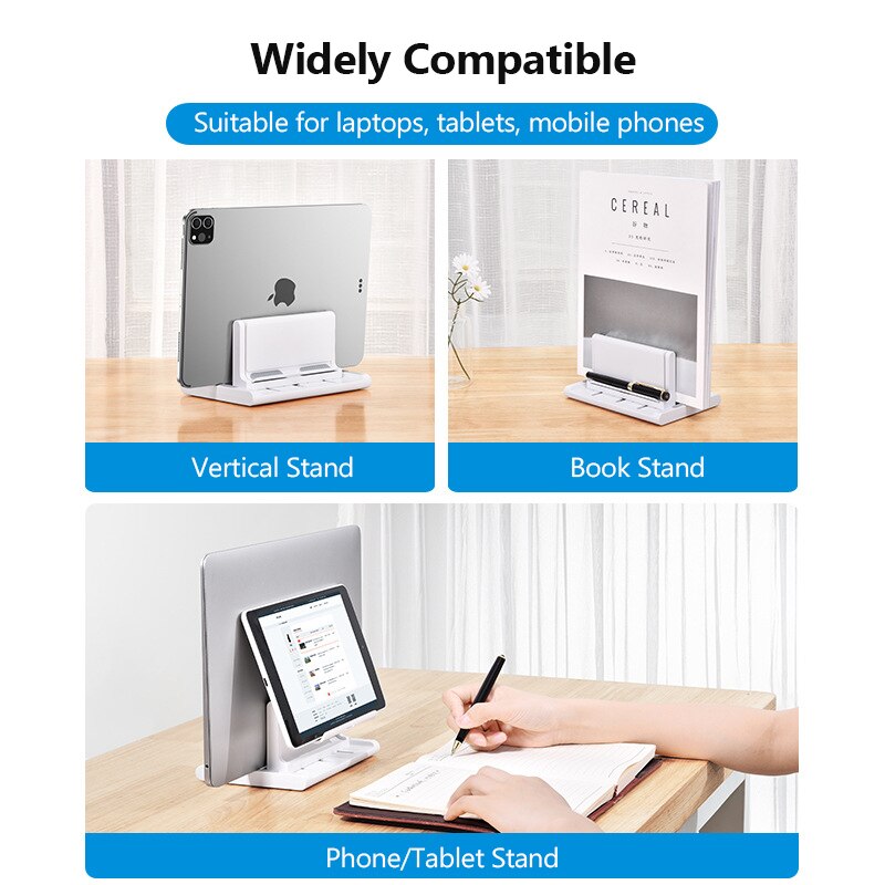 Verticale Verstelbare Laptop Stand Draagbare Notebook Mount Ondersteuning Base Houder Voor Macbook Air Pro Ipad Met Telefoon Tablet Houder