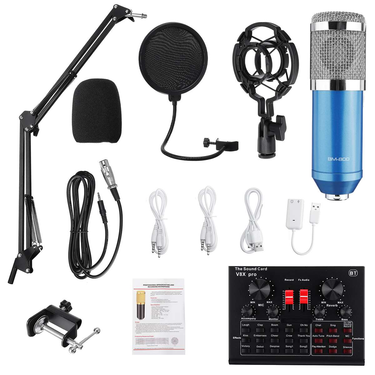 BM800 Pro Microfoon Mixer Audio Dj Mic Stand Condensator Usb Draadloze Karaoke Ktv Professionele Opname Live Bluetooth Geluidskaart