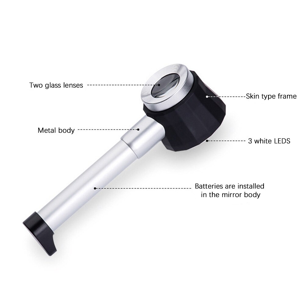 Lupa portátil de mano con luz LED UV 45X, dermatoscopio, mango, báscula de medida de visión clara y suave, lupa de vidrio óptico ,gafas aumento,lentes aumento con luz,pantalla 3d para movil