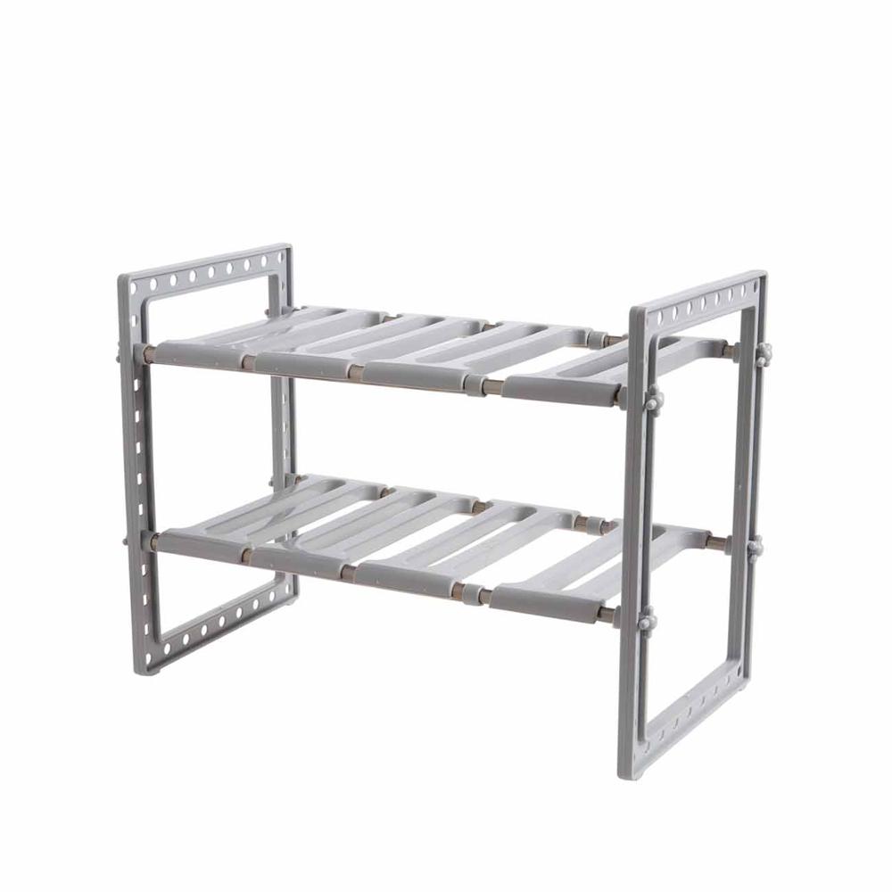 OTHERHOUSE Kitchen Under Sink Storage Rack Shelf Double Layer Cooker Holder Cabinet Organizer Stainless Steel Kitchen Sink Rack: Gray