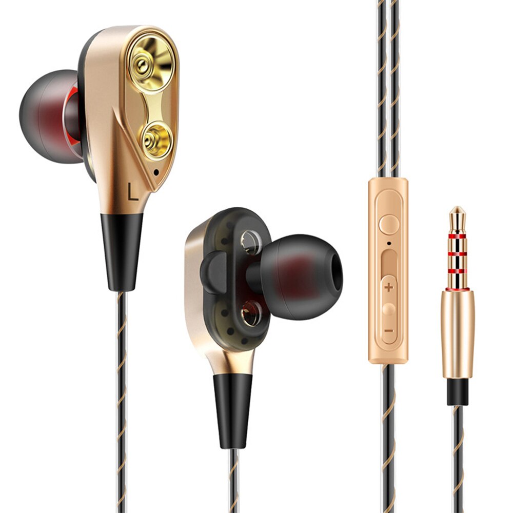 Auriculares estéreo 4D para música, audífonos de graves fuertes, HIFI, controlador Dual, deportivos, con cable de 3,5mm, con micrófono: Oro