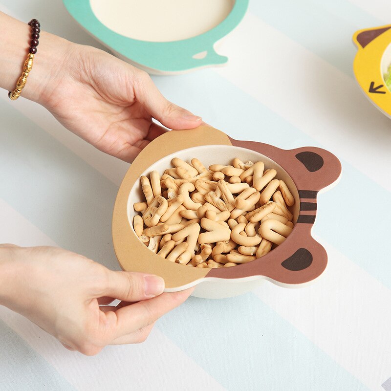 Stevige babyvoedingskom eco bamboe servies antislip servies voor het voeden van baby's borden cartoon kinderen bamboe bord