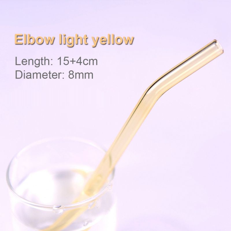 Heat And High Temperature Resistant Glass Straw 8mm*18cm Elbow: Light Yellow