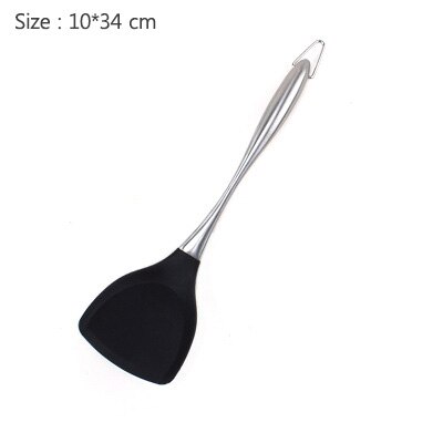 Kitchenware 304 Stainless Steel Hollow Handle Silicone Non-Stick Spatula Spoon Spoon Fence Shovel Kitchen Set Of Four: Black-1