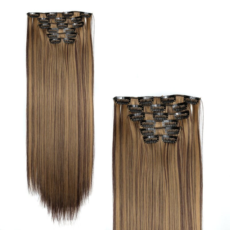 Cheveux de charme 24 pouces longue Extension de cheveux raides 6 pièces/ensemble 16 Clips haute température pince à cheveux synthétique dans l'extension de cheveux: 4 H/27 #