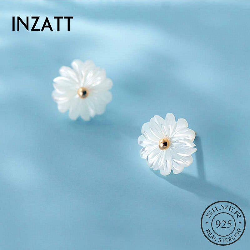 INZATT-Plata de Ley 925 auténtica de flores blancas para mujer, aretes de plantas, joyería fina, accesorios bohemios,