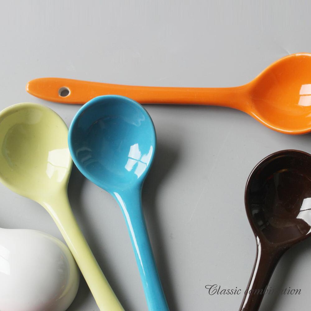 2 PC Colorful Ceramic Spoons Japanese And Korean Colorful Small Spoon Restaurant Spoon White Soup Spoon