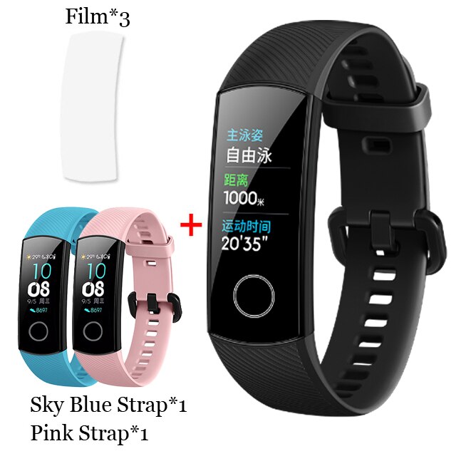 Original huawei honor band 5 pulseira inteligente oxímetro tela de toque cor mágica nadar detectar freqüência cardíaca sono nap honra band5: BLK n Film n SBLU PK