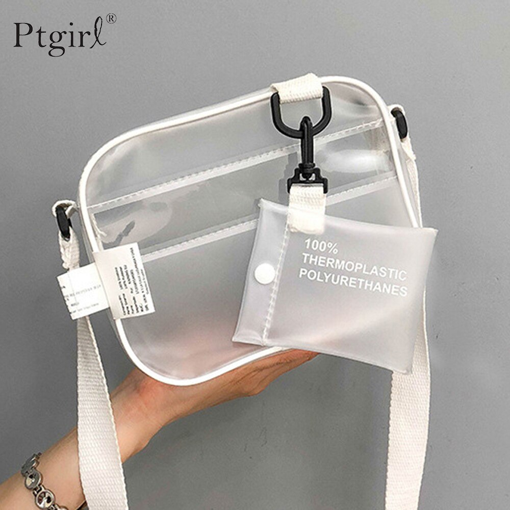 Causual PVC Transparent Klar Frau Umhängetaschen Schulter Tasche Handtasche Ptgir Kleine Telefon Taschen mit Karte Halter Breite Bügel Klappe