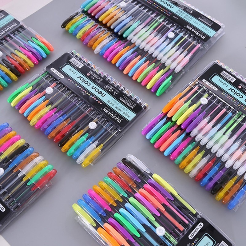 24/36/48 farver gel pen sæt, glitter gel pen til voksne farvebøger tidsskrifter tegning doodling kunst markører