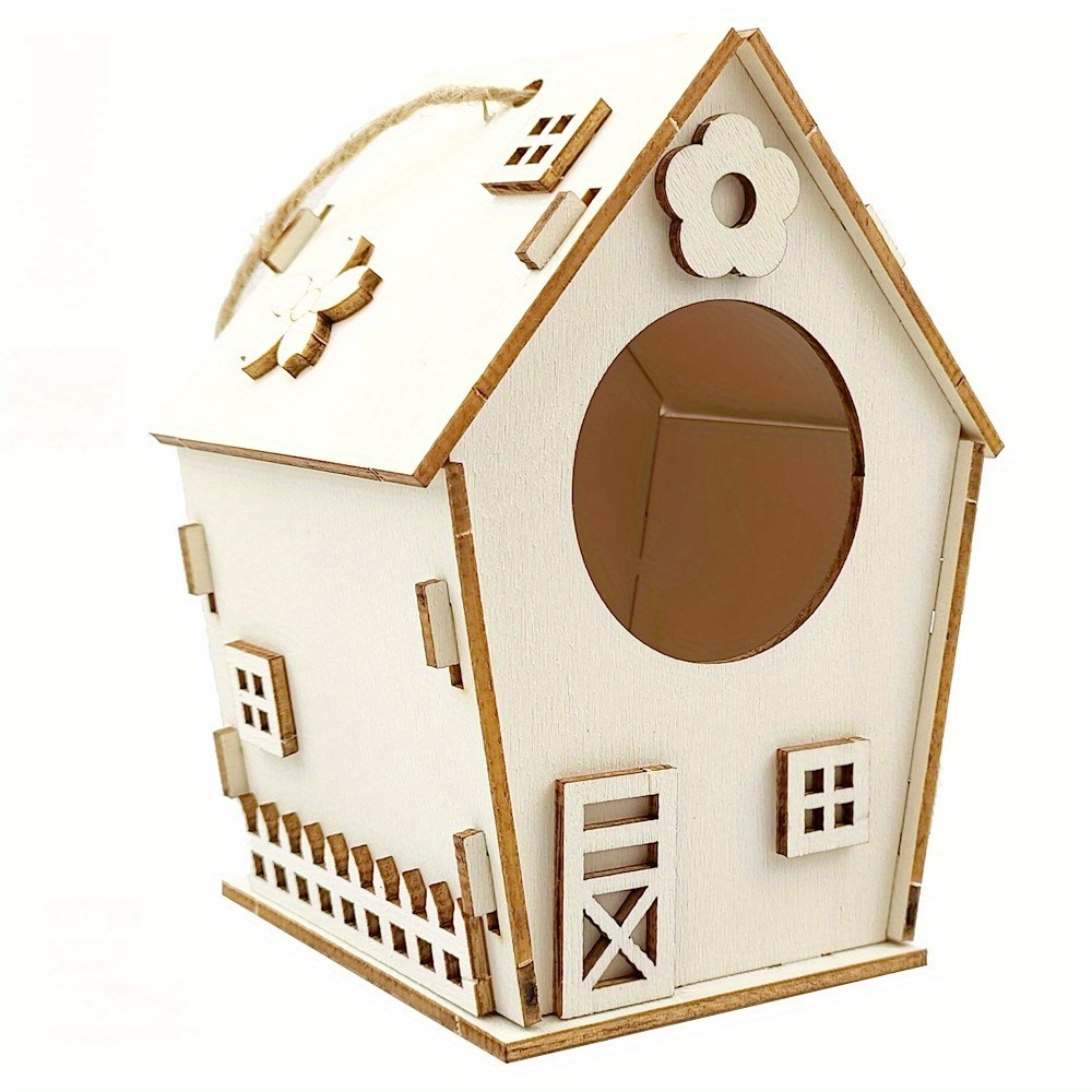 Kit de Casa de pájaros de Madera rústica, Nido de Pájaros de Graffiti , casa de pájaros de madera con cuerda colgante, decoración al aire libre, decoración de jardín decorativa: Marrón oscuro