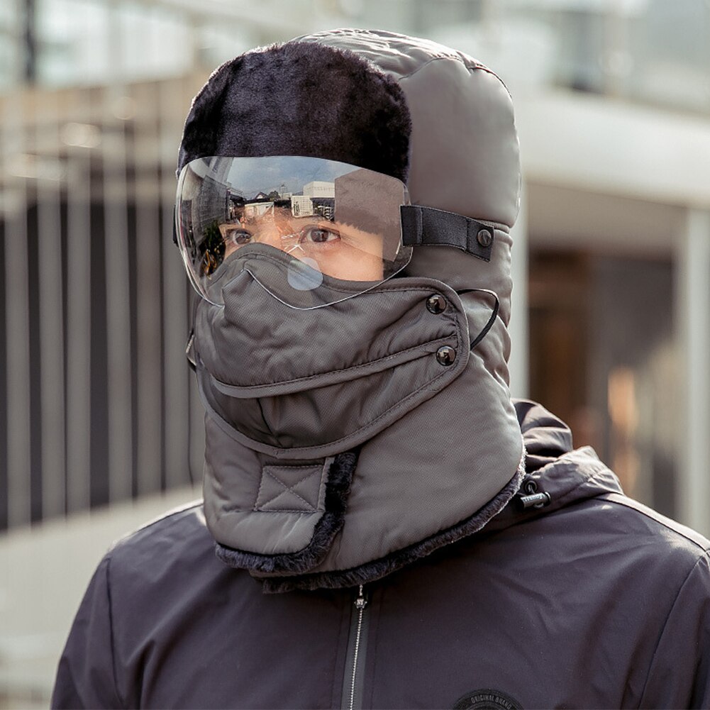 Winddicht Verstelbare Afneembare Gezicht Cover Outdoor Fietsen Camping Bomber Hoed Warm Houden Waterdichte Winter Volwassenen Met Bril: 2