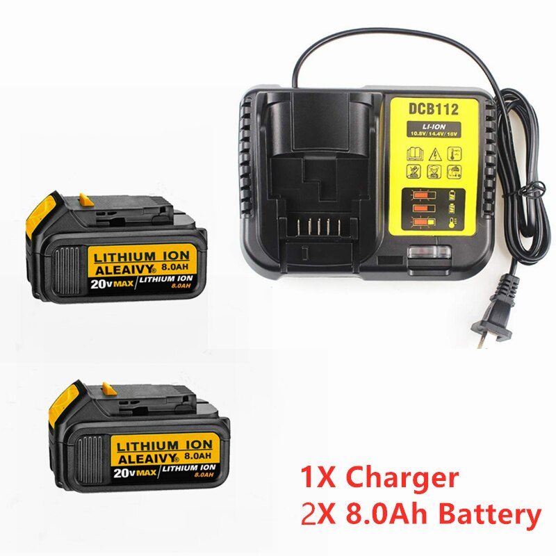 Aleaivy 18V 20V Max XR Battery 8.0Ah with Charger - Replacement for Dewalt DCB184 DCB181