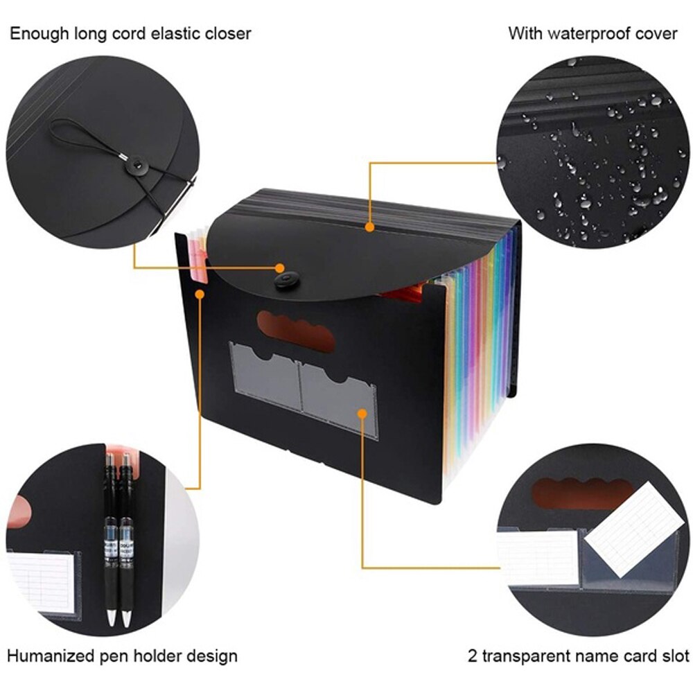 1Ps 24 Pockets Expanding File Folder Fireproof Waterproof Safe Document Bags Rainbow Coloured Cabinet With 2 Labels