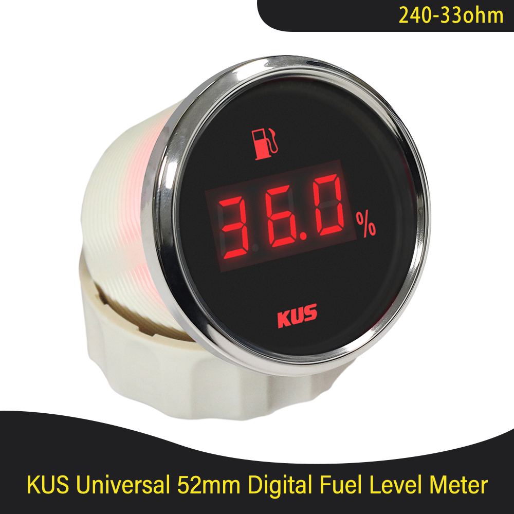KUS 52mm 0-190 ohm 240-33 ohm Boat Fuel Level Gauge Waterproof Car Fuel Gauge with Red/Yellow Backlight fit Car Motorcycle Boat