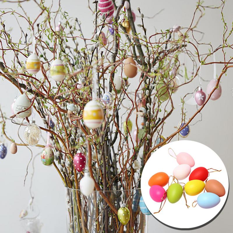 12 Packs DIY Easter Plastic Eggs Hanging Children's Painted Plastic Shells Simulation Eggs