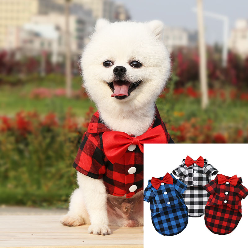 Roupas para animais de estimação cães xadrez listrado camisa terno vestido de casamento casaco de cachorro ursinho de pelúcia pomeranian colete pequeno-médio cão gato animal de estimação traje