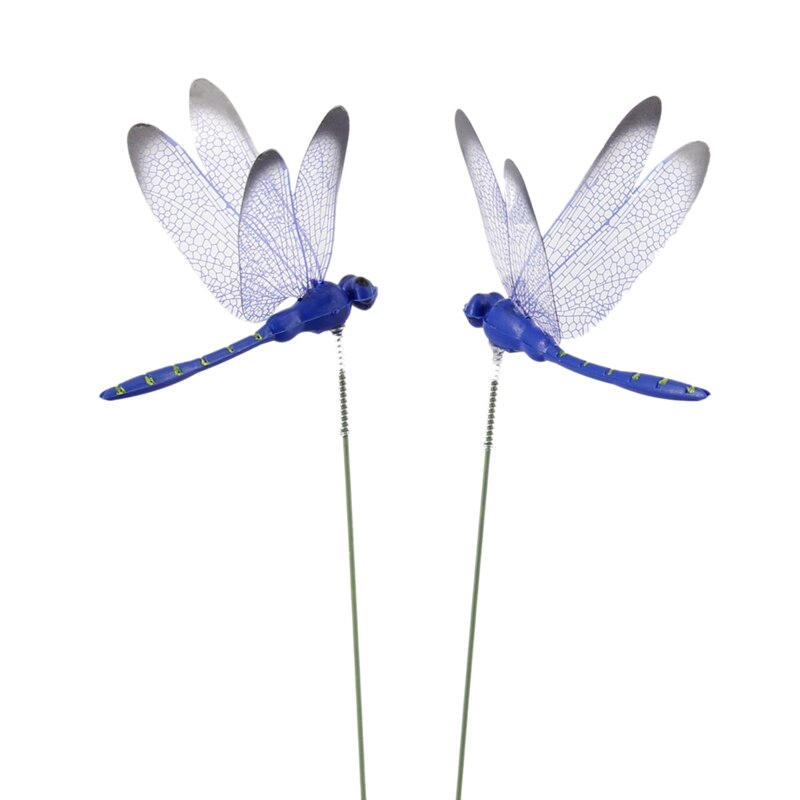 50 stuks/set kunstmatige libellen vlinders tuindecoratie buiten palen tuinplant gazon decoratie stok: Blauw