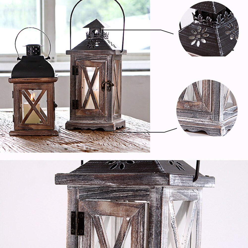 Candelabro colgante Vintage para jardín, farol de madera y Metal con mango, estilo europeo, hecho a mano