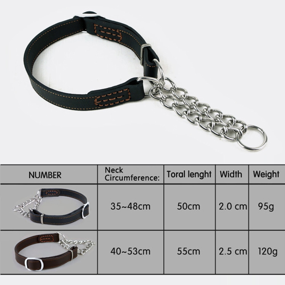Dog Collar With Stainless Steel Chain Martingale Choke Collars For Medium Breed Dogs Leather Adjustable Durable