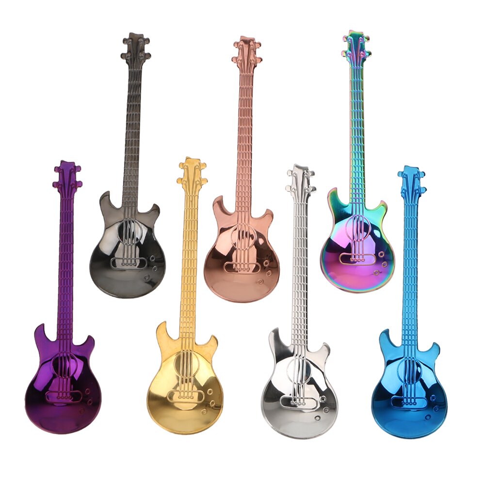 Stainless Steel guitar Spoon Long Handle Home Kitchen Tableware Flatware Ice Cream Dessert Spoons Small Tea Coffee Spoon