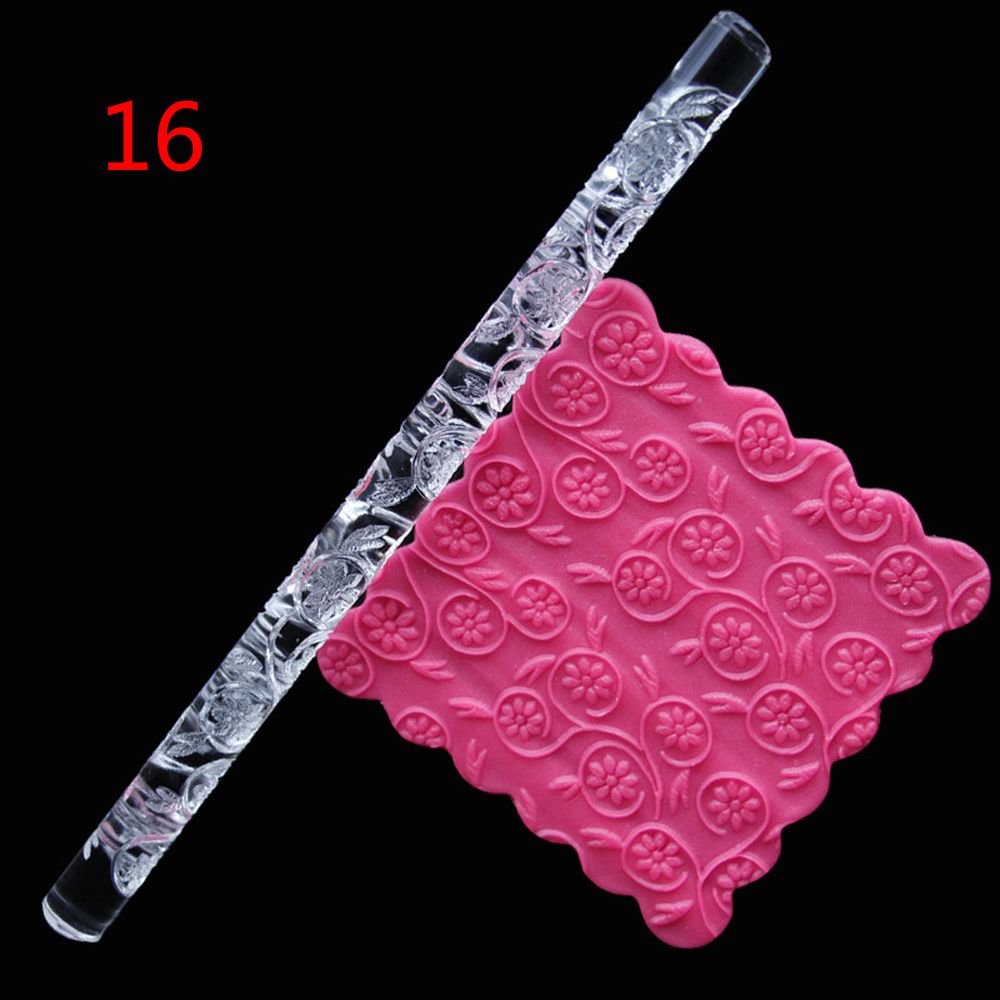 1PC Multi-style Acrylic Embossing Rolling Pin Fondant Cake Sugarcraft Impression Rolling Pin Pastry Roller Baking Tools: 16