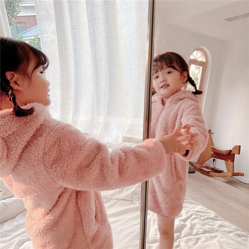 Spring Kids Meisjes Nightgowns Lange Mouwen Losse Dikke Fluwelen Leuke Nachtkleding Gewaad Jurk Voor Kinderen E413