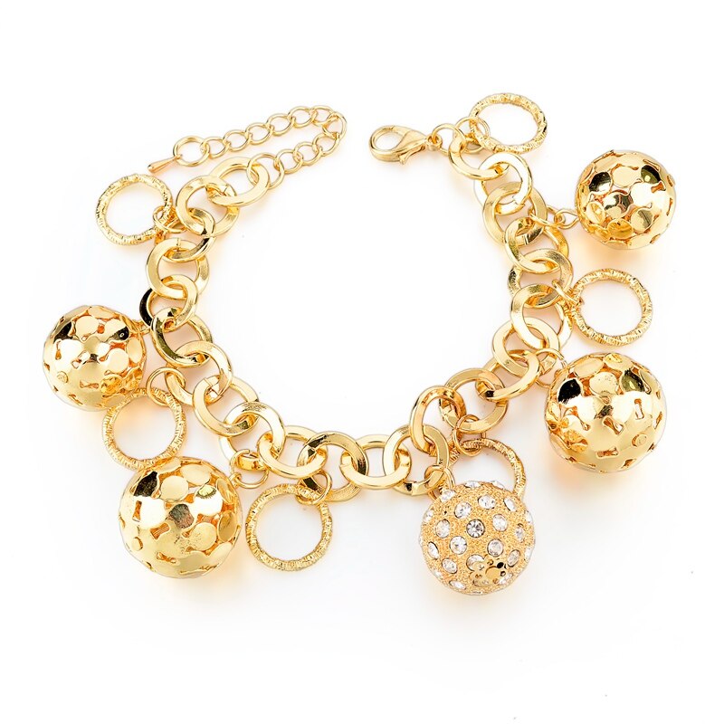 LongWay Strang Armbinde Silber Farbe Gold Farbe Armbänder mit Hohl Ball Kristall Für Frauen Armbinde Zubehör SBR160023103: Gold Ball