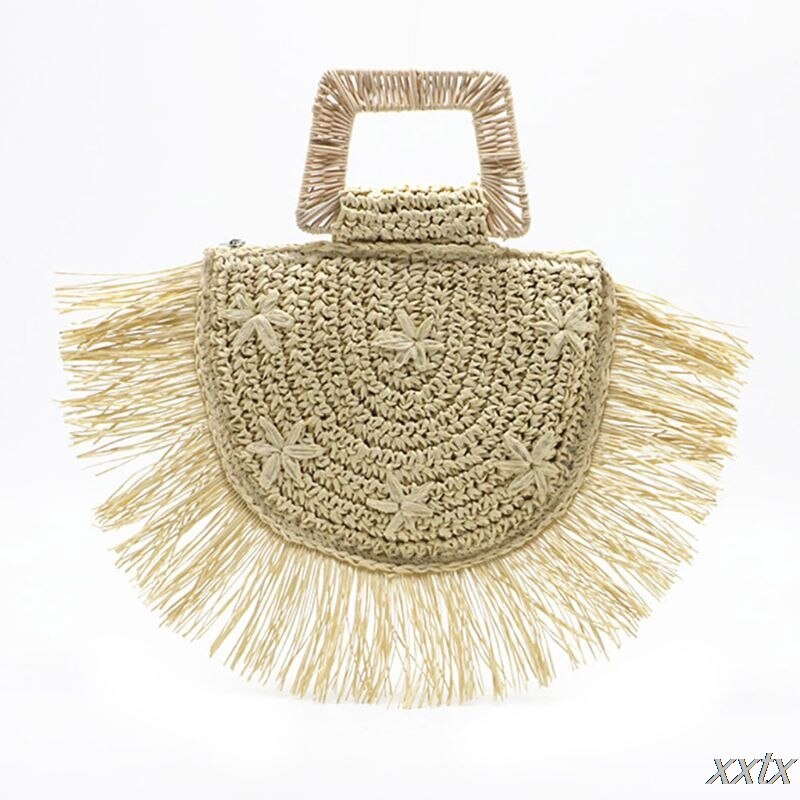 27x21cm senhoras moda feminina borla palha bolsa senhora casual tote portátil viagem sacos de compras bolsa