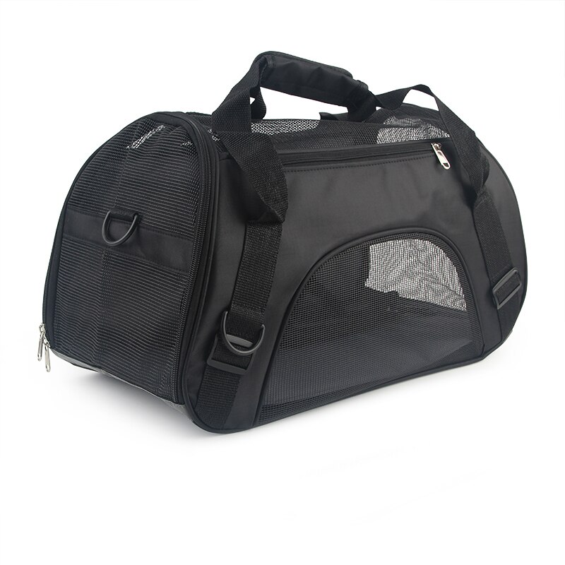 S/M/L-Bolsa de transporte portátil para perros y gatos, bolsa de transporte de lados suaves, bolso respirable para transporte al aire libre, Chihuahua pequeño de malla: Black / M 47X24.5X33cm