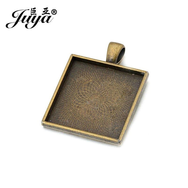 10pcs/lot Cabochon Base Setting Charms For Jewelry Making DIY Pendant Necklace 25mm Inner Size Square Glass Cabochons Crafts: Bronze