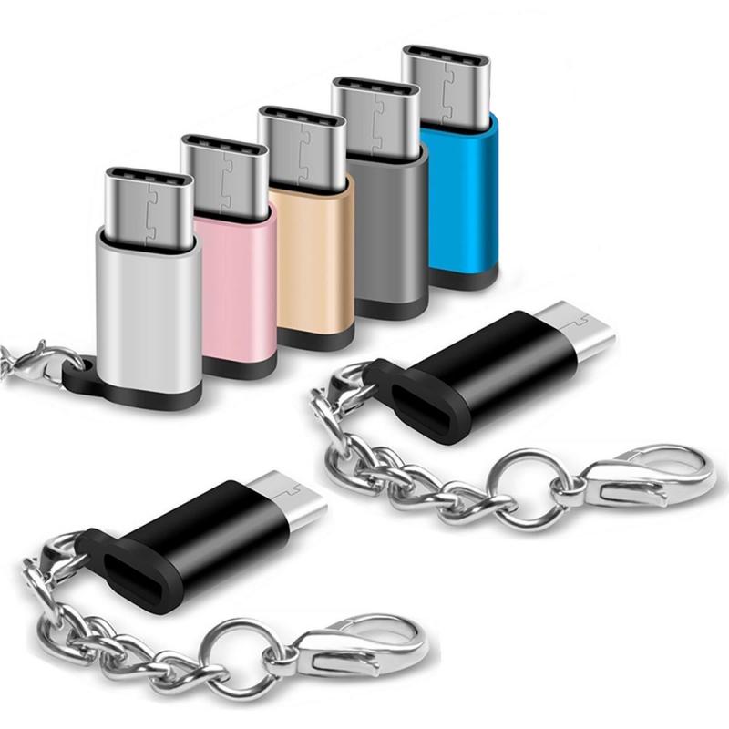 Fast Ship! USB-C To Micro USB Adapter Anti-lost Keychain USB Type-C To Micro USB Convert Connector For Xiaomi Huawei Phone