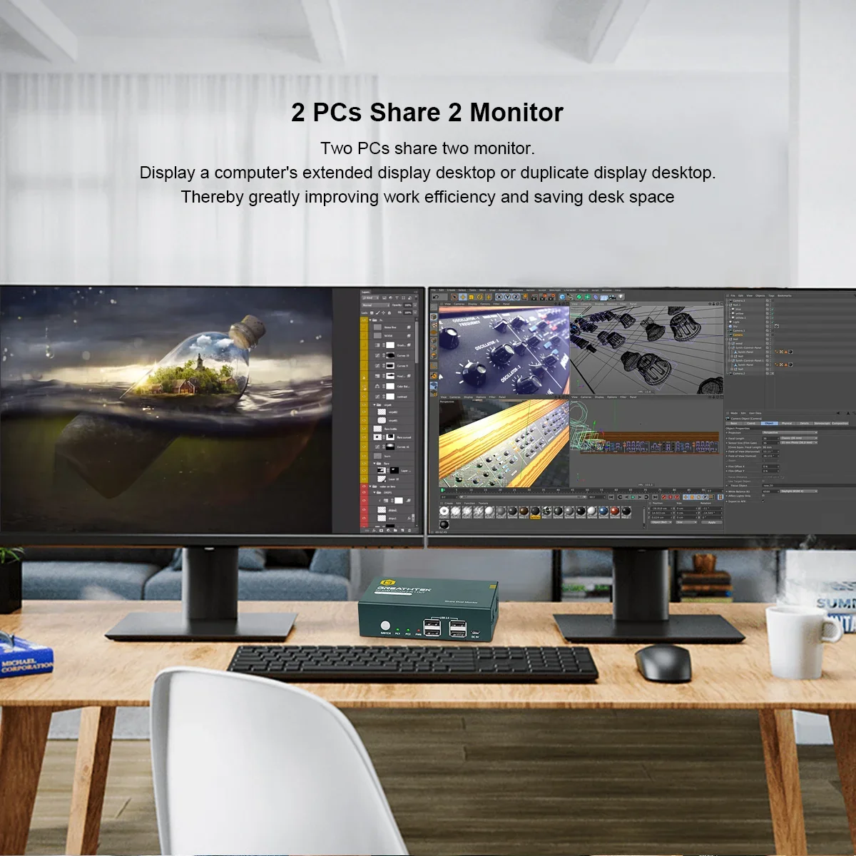 4K 60 Hz Dual - USB HDMI KVM-switch: moeiteloos delen van 2 monitoren tussen 2 computers, inclusief pc, Macbook en DisplayPort - nl