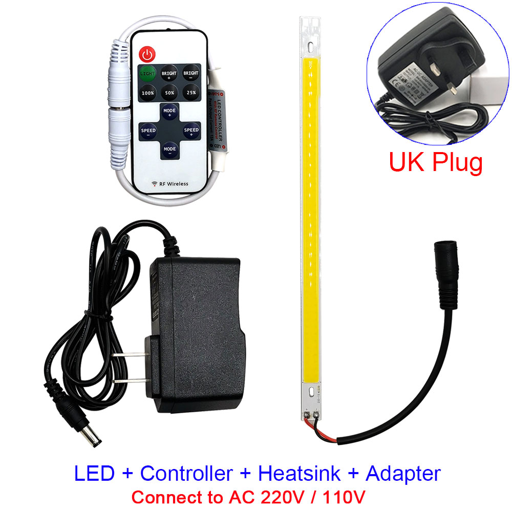 Fjernstyrt led-barlys, dimbar cob led-lampe, 200mm cob-stripe med dimmer, 12v 220v 10v led-belysning for diy-dekor, bilpærer: Hvit / Rød
