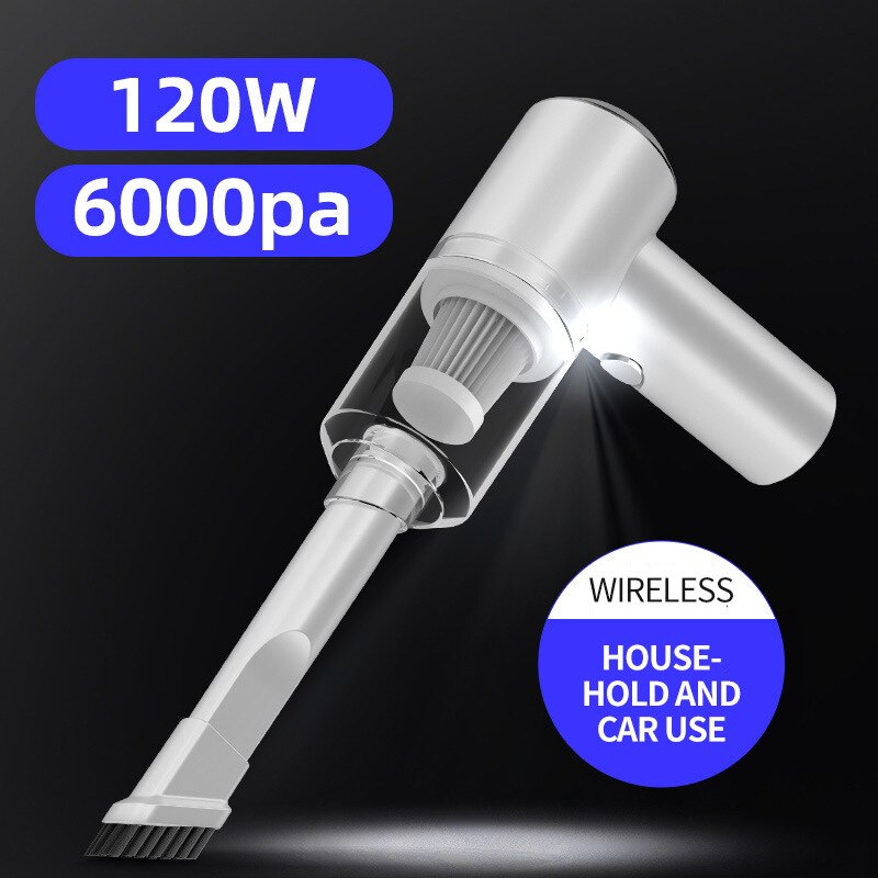 120W Car Cleaner Portable Wireless Vacuum Cleaner with Light Portable Compact for Home and Car Vacuum Cleaner: Blue