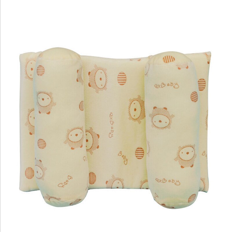 Zuigeling Zachte Kussen Voorkomen Platte Kop Anti Roll Kussen Slapen Ondersteuning Baby Katoen Kussens Leuke Baby Beddengoed: Beige yellow