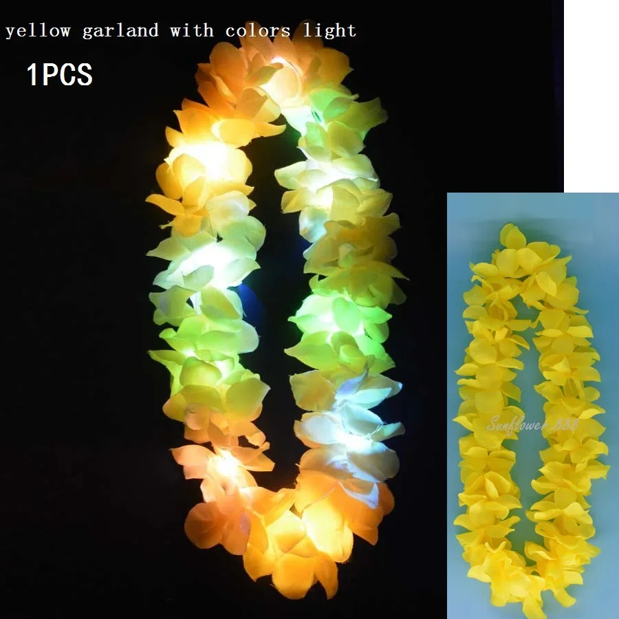 1 Uds. Collar de Lei de flores iluminadas hawaianas para mujer y niña, guirnalda de Hula, disfraz hawaiano de boda, Tropical Luau Glow: Color zafiro profundo